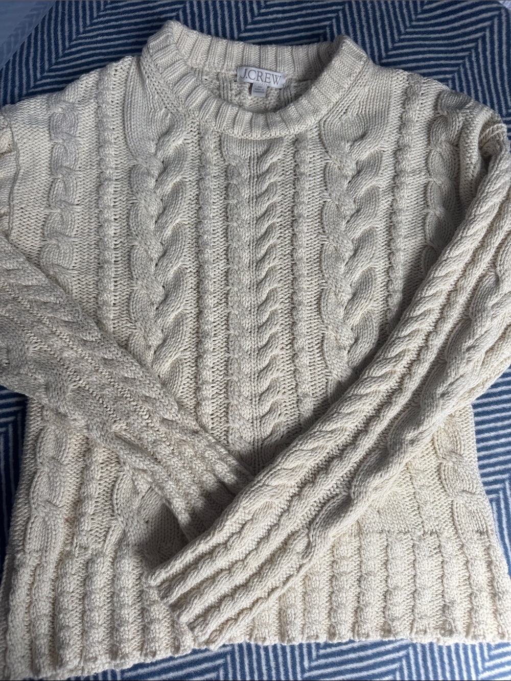 J. Crew Ivory Cable-Knit Crewneck Sweater